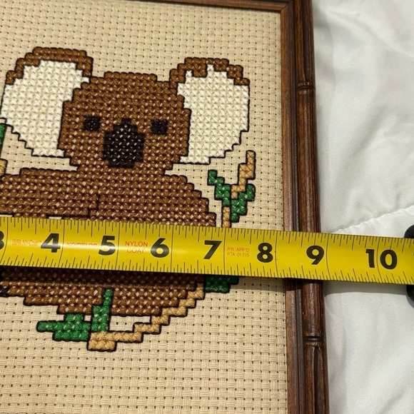 VTG Koala Cross Stitch Bamboo Frame Artwork Kids Nursery 90’s Decor Grannycore - Picture 6 of 10